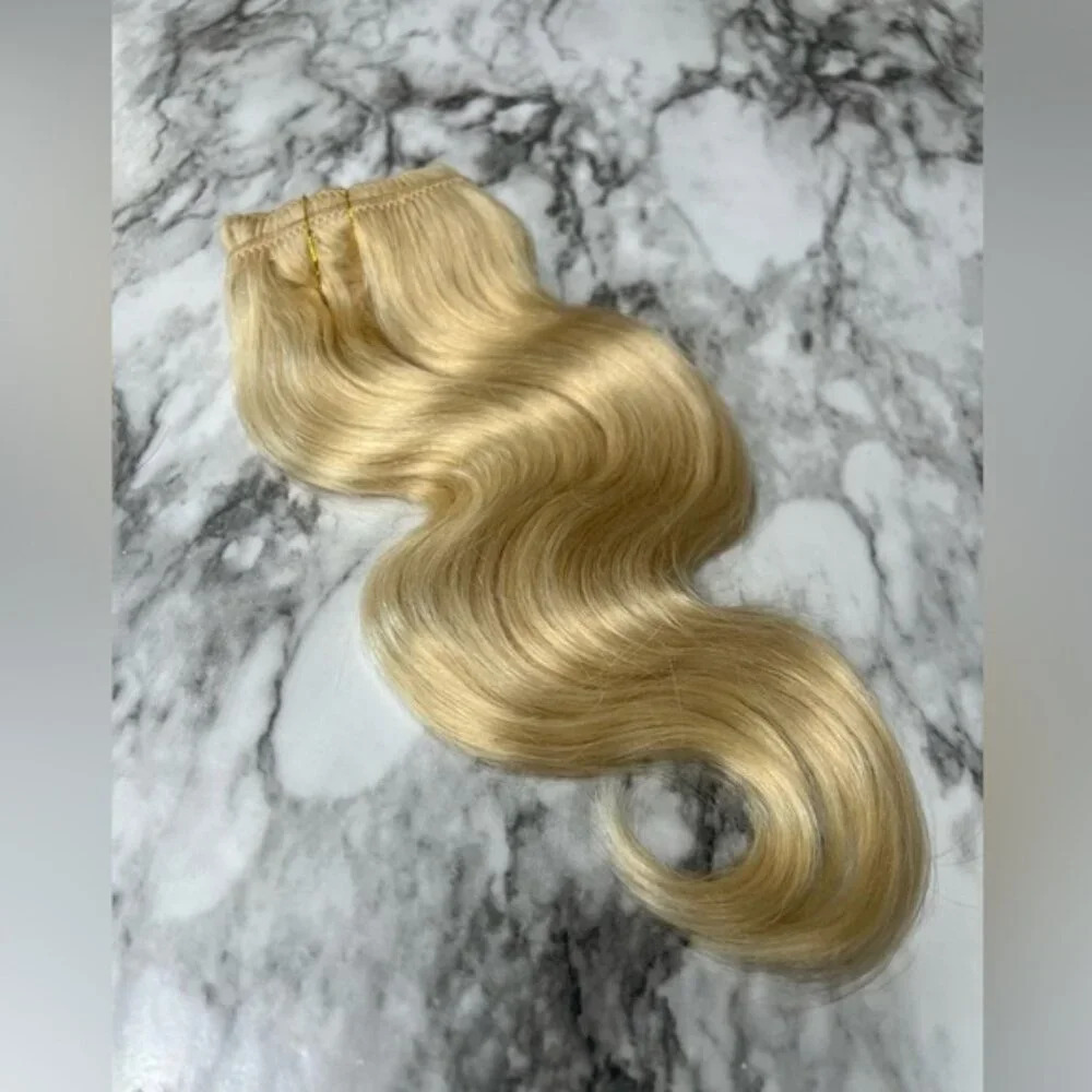 12 Inch light Blonde #613 body Wave Human hair Clip in Extensions